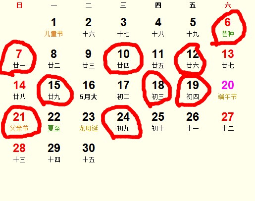 2015年6月安床吉日