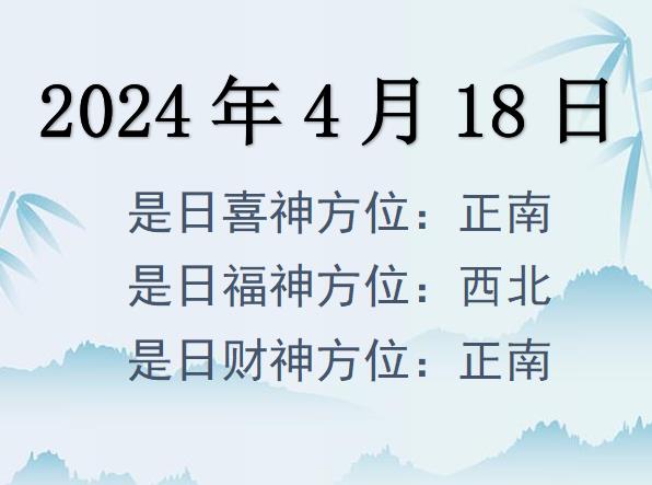 2024年4月18日財(cái)神方位查詢-2024年4月18日財(cái)神喜神福神方位大全