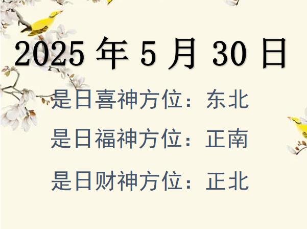 2025年5月30日財(cái)神方位查詢-2025年5月30日財(cái)神喜神福神方位大全