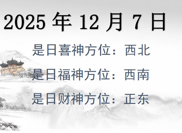 2025年12月7日財(cái)神方位查詢-2025年12月7日財(cái)神喜神福神方位大全