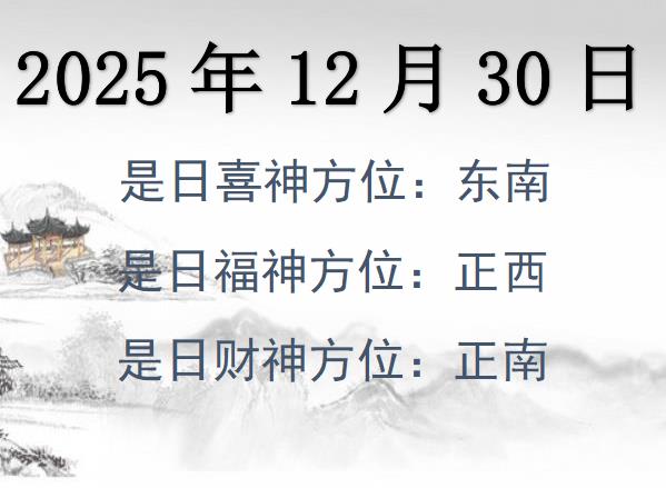 2025年12月30日財神方位查詢-2025年12月30日財神喜神福神方位大全