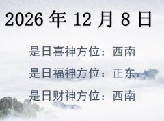 2026年12月8日財神方位查詢-2026年12月8日財神喜神福神方位大全
