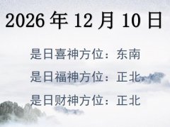 2026年12月10日財神方位查詢-2026年12月10日財神喜神福神方位大全