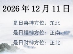 2026年12月11日財神方位查詢-2026年12月11日財神喜神福神方位大全