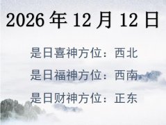 2026年12月12日財神方位查詢-2026年12月12日財神喜神福神方位大全