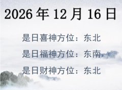 2026年12月16日財神方位查詢-2026年12月16日財神喜神福神方位大全