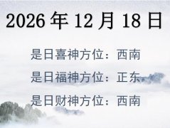 2026年12月18日財神方位查詢-2026年12月18日財神喜神福神方位大全