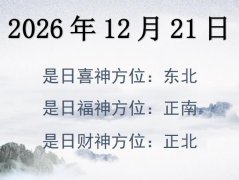 2026年12月21日財神方位查詢-2026年12月21日財神喜神福神方位大全
