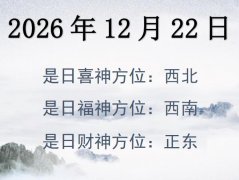 2026年12月22日財神方位查詢-2026年12月22日財神喜神福神方位大全