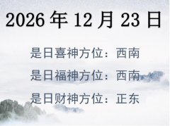 2026年12月23日財神方位查詢-2026年12月23日財神喜神福神方位大全