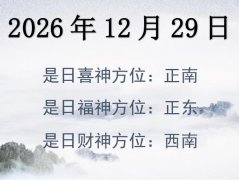 2026年12月29日財神方位查詢-2026年12月29日財神喜神福神方位大全